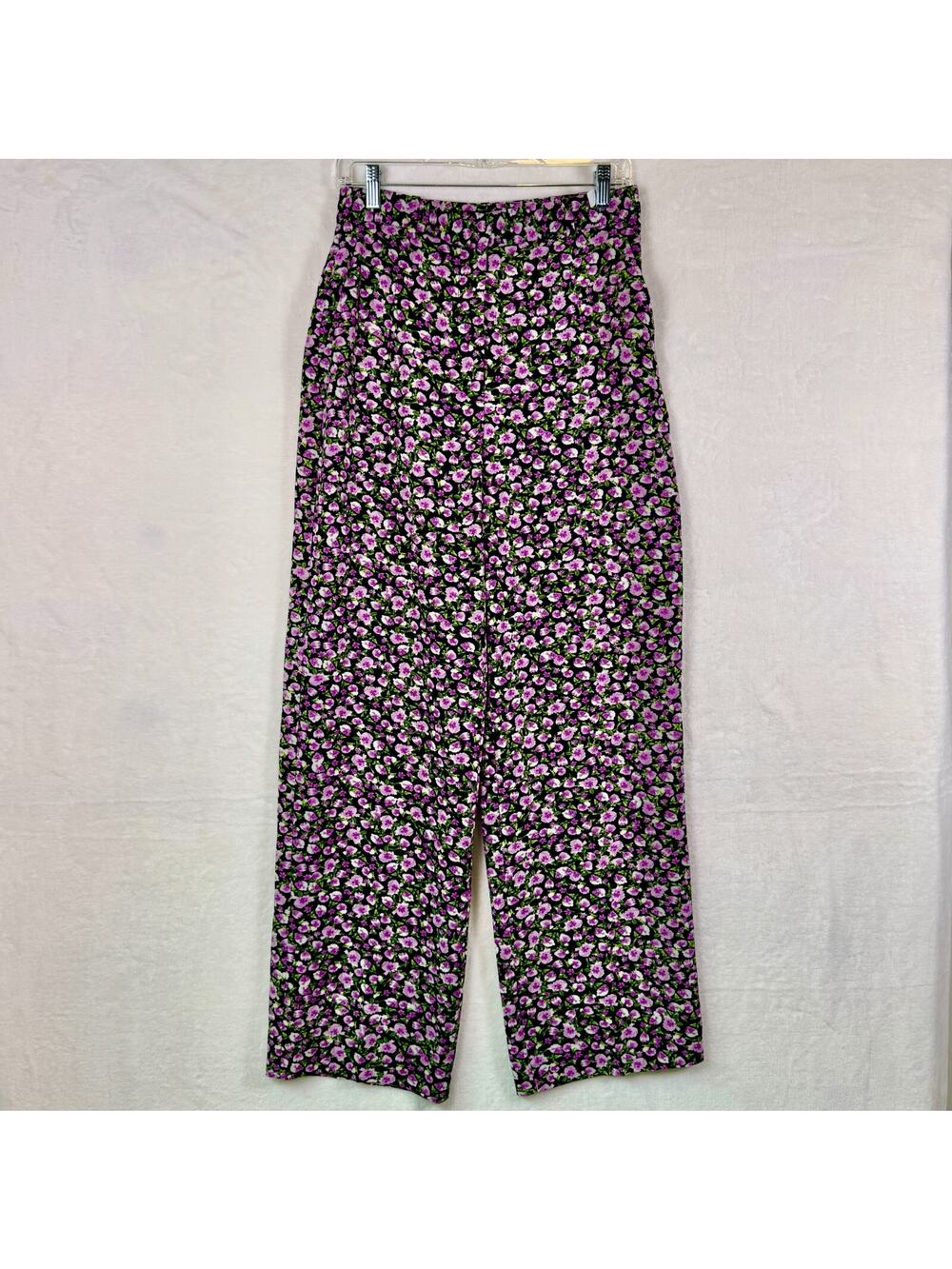ZARA Purple Floral High Waist Dress Pants Wide Legs Women's Size Medium